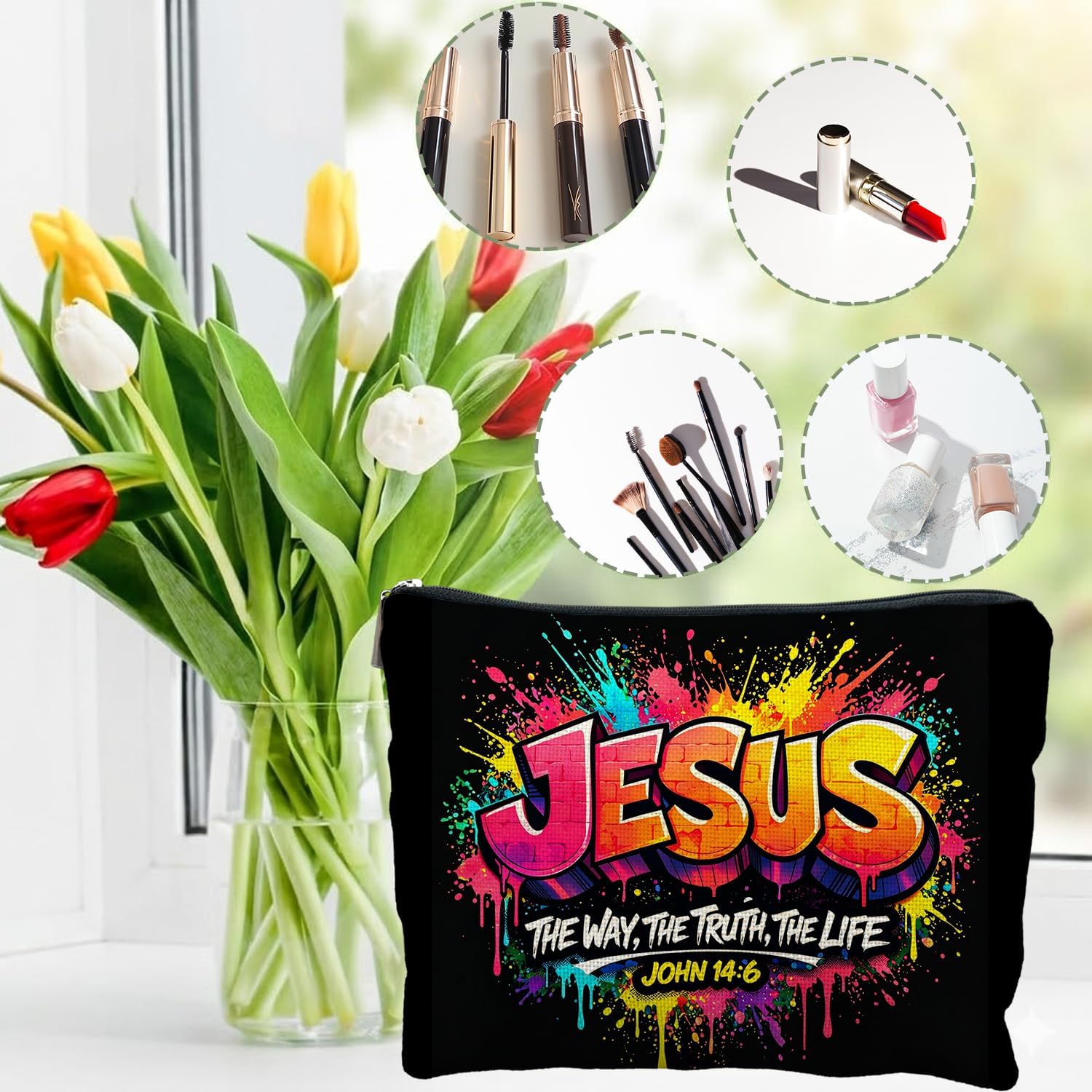Christian Jesus Canvas Makeup Bag Gifts for Women Men image 3