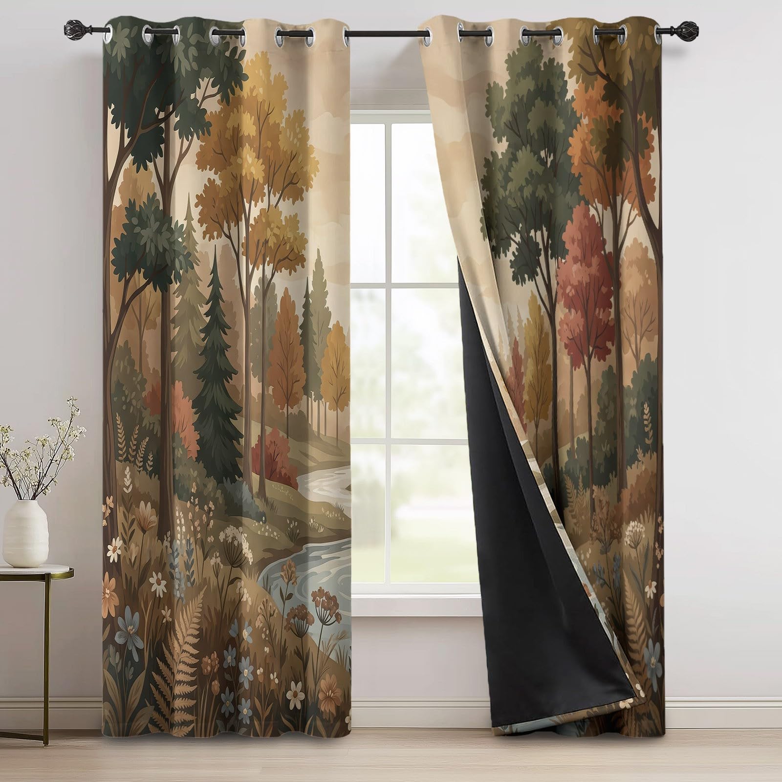 Verdunklungsvorhänge Ländlich Landschaft Gardinen 2er Set H260xB140 cm Bunt
