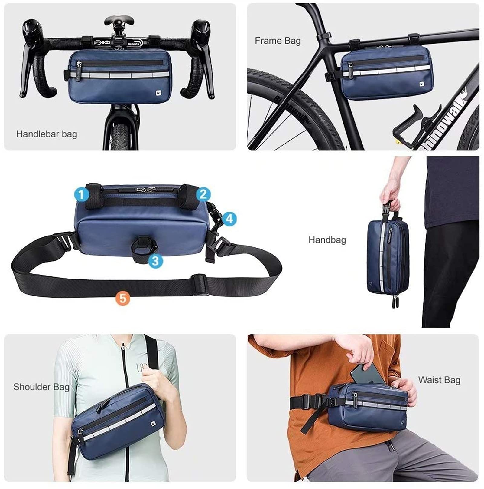 torba rowerowa, Torba na kierownicę roweru Wielofunkcyjna torba przednią rączkę rowerowa do jazdy rowerze szosowym talię klatkę piersiową ramię(Blue)
