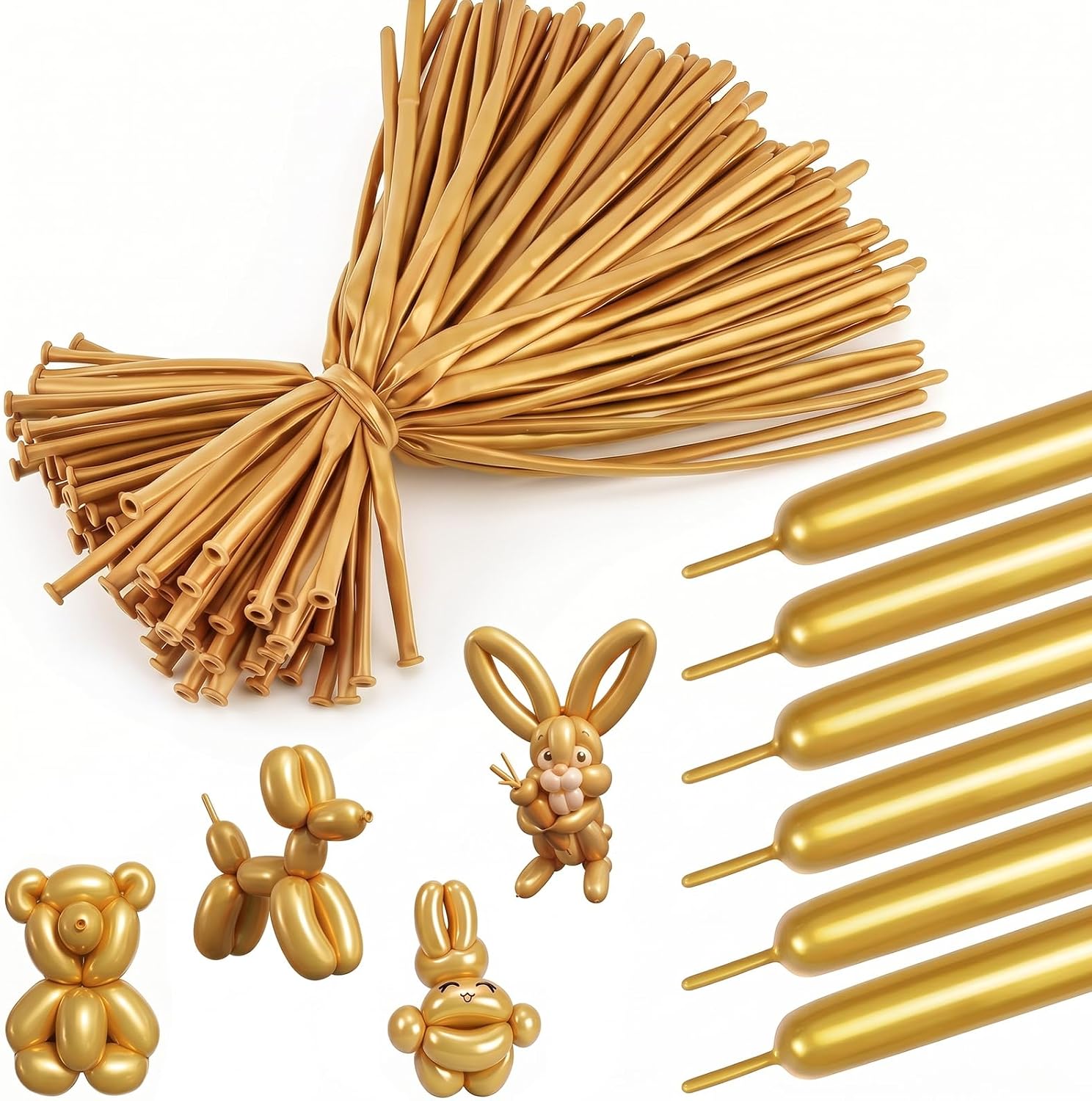 260 Balloons Gold Thick Latex Long Skinny for Animal Arch Tying 100PCS Kit