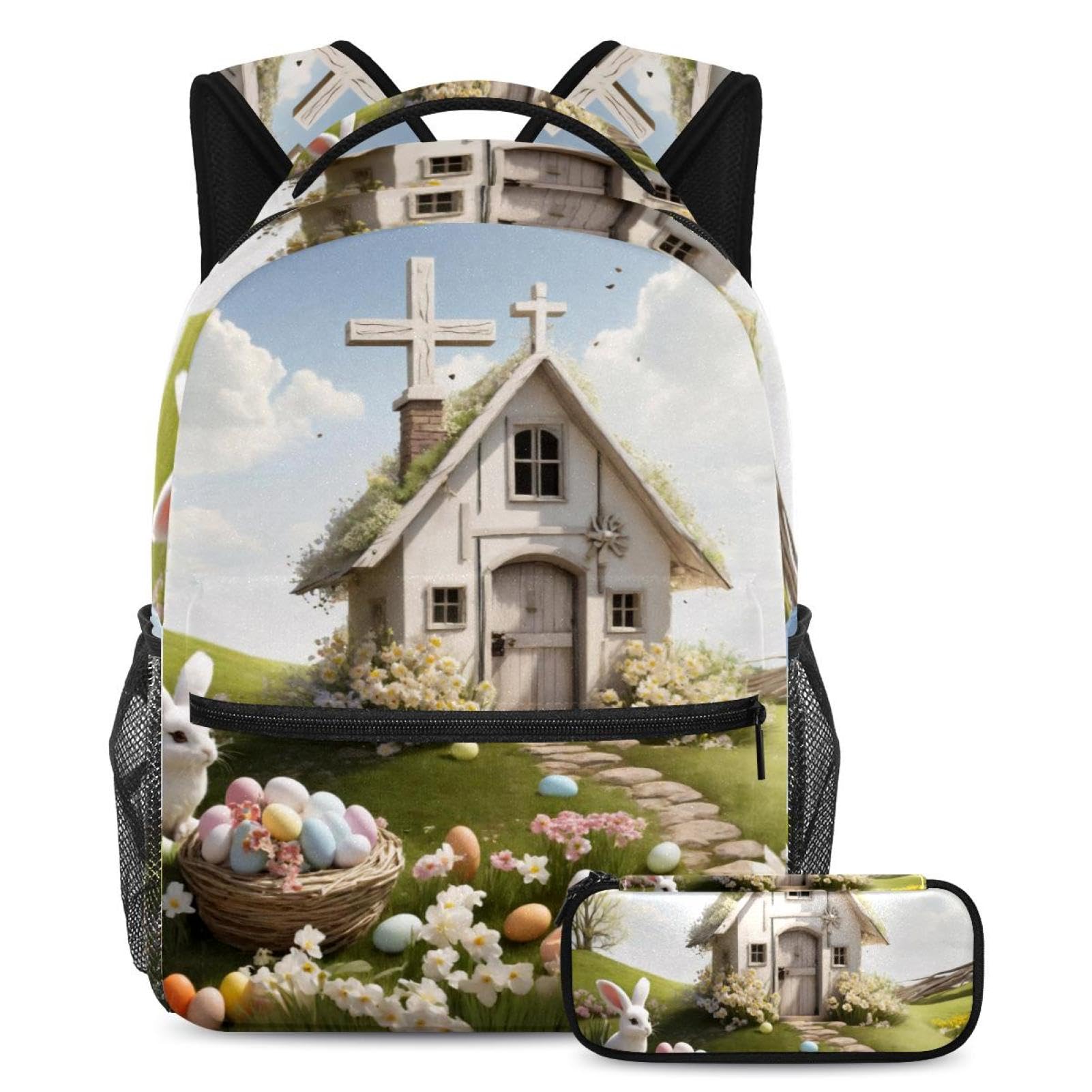 Sac à dos et trousse Pâques blanche multicolore pour l'école - 7