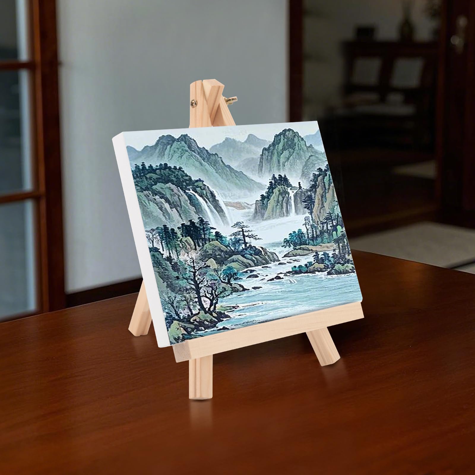 8 Sets Mini-Leinwand und Staffelei, 15 x 20 cm, kleine Kunstleinwand mit 18 x 24 cm Holzstaffeleien, Tisch-Display-Staffelei, gespannte leere Leinwand zum Zeichnen, Malen, Hochzeitsdekoration