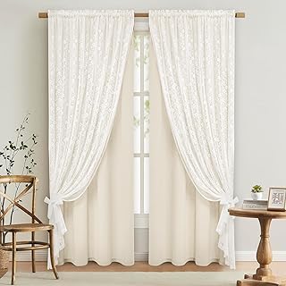 ASPMIZ Linen Curtains for Bedroom, Double Layered Boho Curtain for Livin...