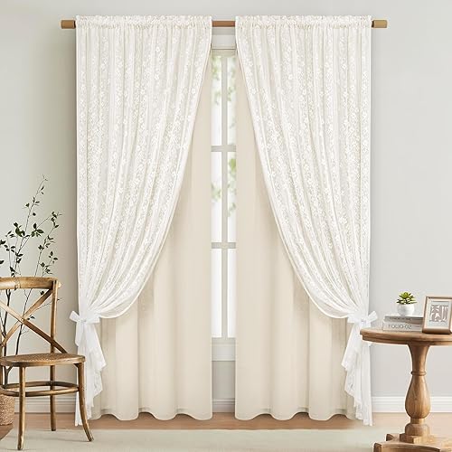 ASPMIZ Linen Curtains for Bedroom, Double Layered Boho Curtain for