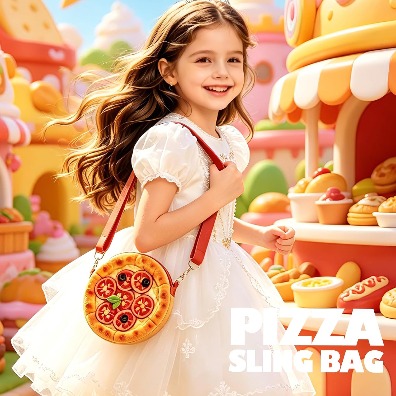 DINOBROS Pizza Crossbody Bag for Kids Funny Pizza Sling Bag with Adjustable Strap, Mini Novelty Purse for Toddler Girls and Boys