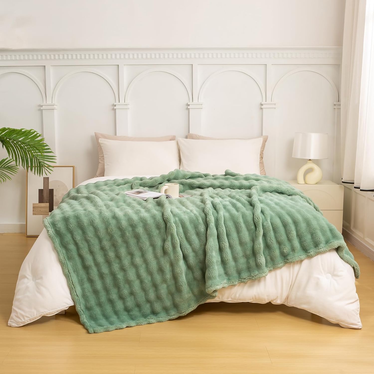 YUSOKI Luxury 3D Bubble Light Weighted Throw Blanket 2.8lb,All Ages,Home Decoration, (Sage Green,60 * 80inches)