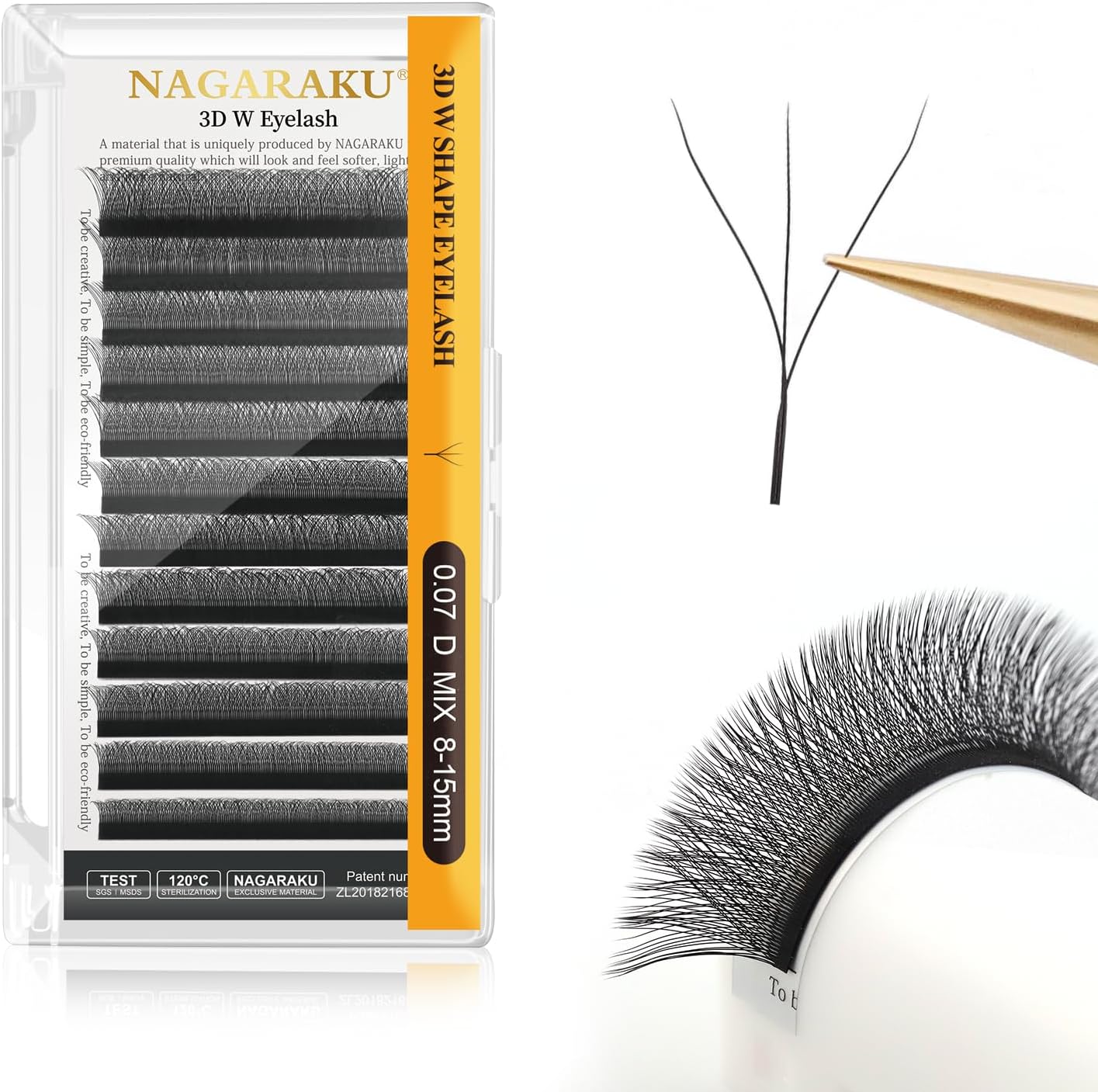 3D Lashes，W Shape Eyelash Extensions 0.07mm D Curl 8-15mm Mix Volume Lashes Hand Woven Long Stem Matte Black Premade Fans 3 Tips False Eyelash