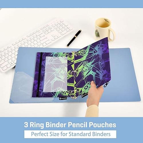 Miniatura 5 de Gamepad - Estuche para lápices con 3 anillas, gran capacidad, transparente, con cremallera, paquete de 2