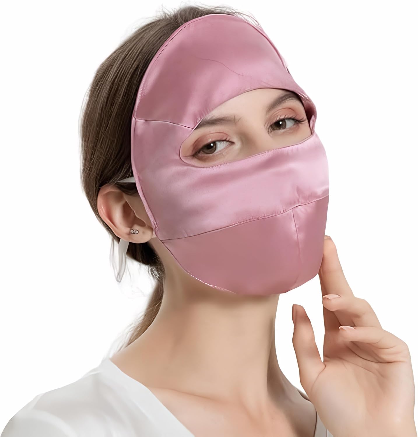 Mulberry Silk Sun Protection Face Mask with Forehead Coverage - UPF 50+ Lightweight Facial Shield for Outdoor Protection