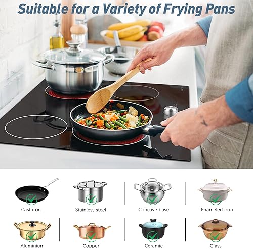 Miniatura 5 de Noxton Estufa eléctrica de 24 pulgadas, control de perilla de 4 quemadores, estufa eléctrica de cerámica radiante integrada, indicador de calor