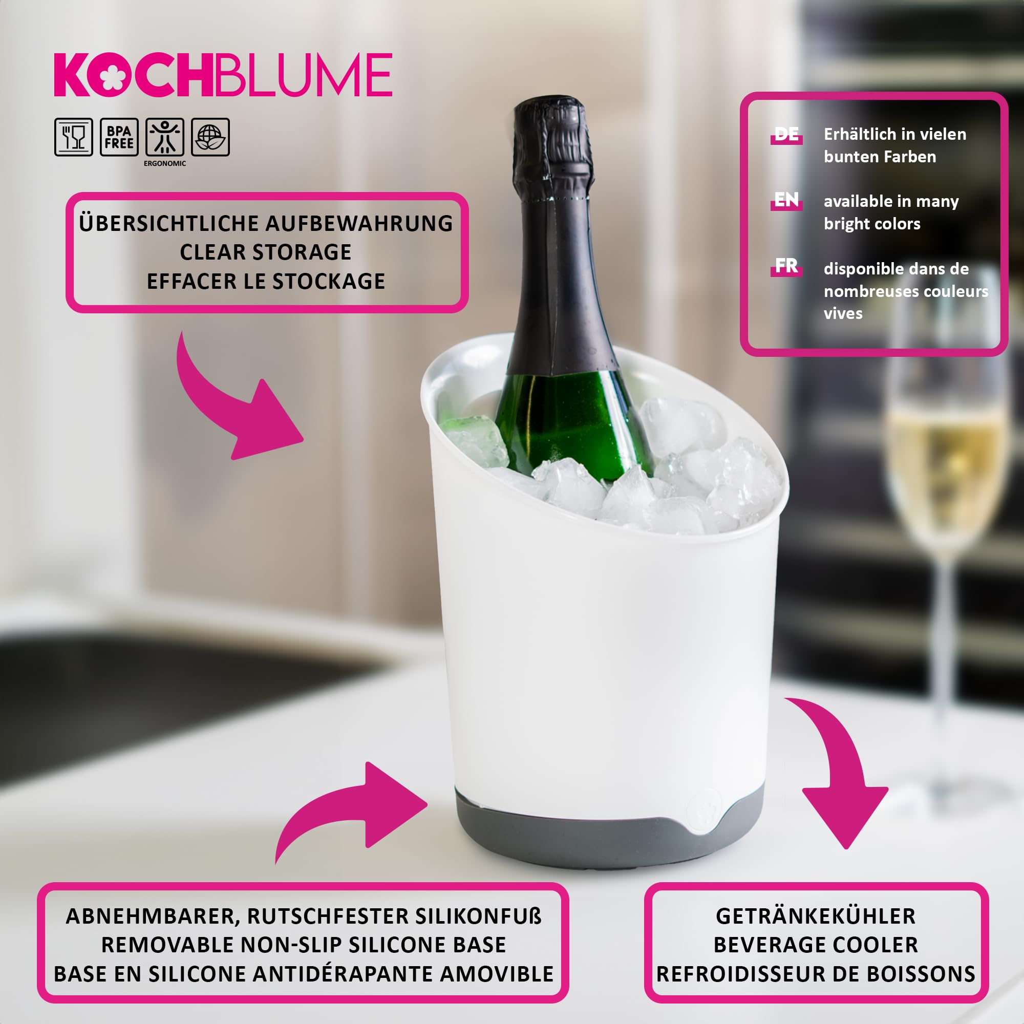 Kochblume Utensilienbehälter | Aufbewahrung von Küchenhelfern | Getränkekühler | Silikonfuß als Löffelablage | Farbe: weiß