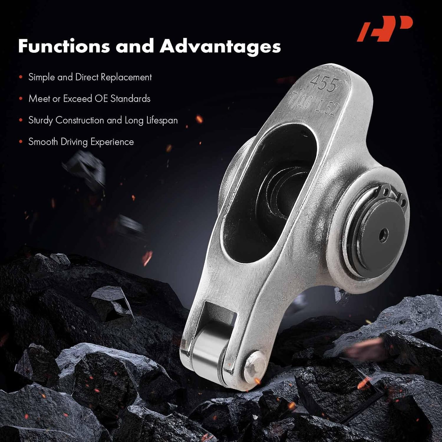 A-Premium 16Pcs Stainless Steel Engine Roller Rocker Arms with Needle Bearings Compatible with Pontiac 287-455 V8 4.3L, 1.52 Ratio, 7/16" Studs