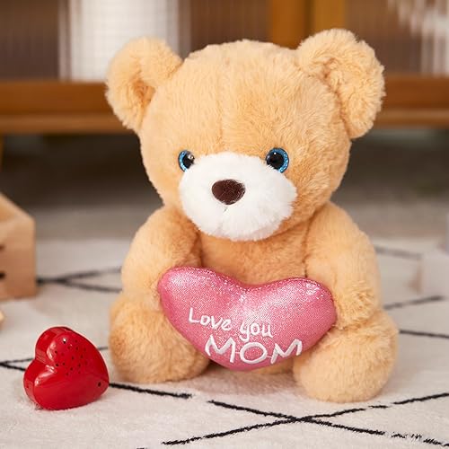 Miniatura 5 de CozyWorld Oso de peluche grabable de 10 pulgadas con texto en inglés "Love You Mom" con voz y dulces mensajes, juguete de peluche suave para