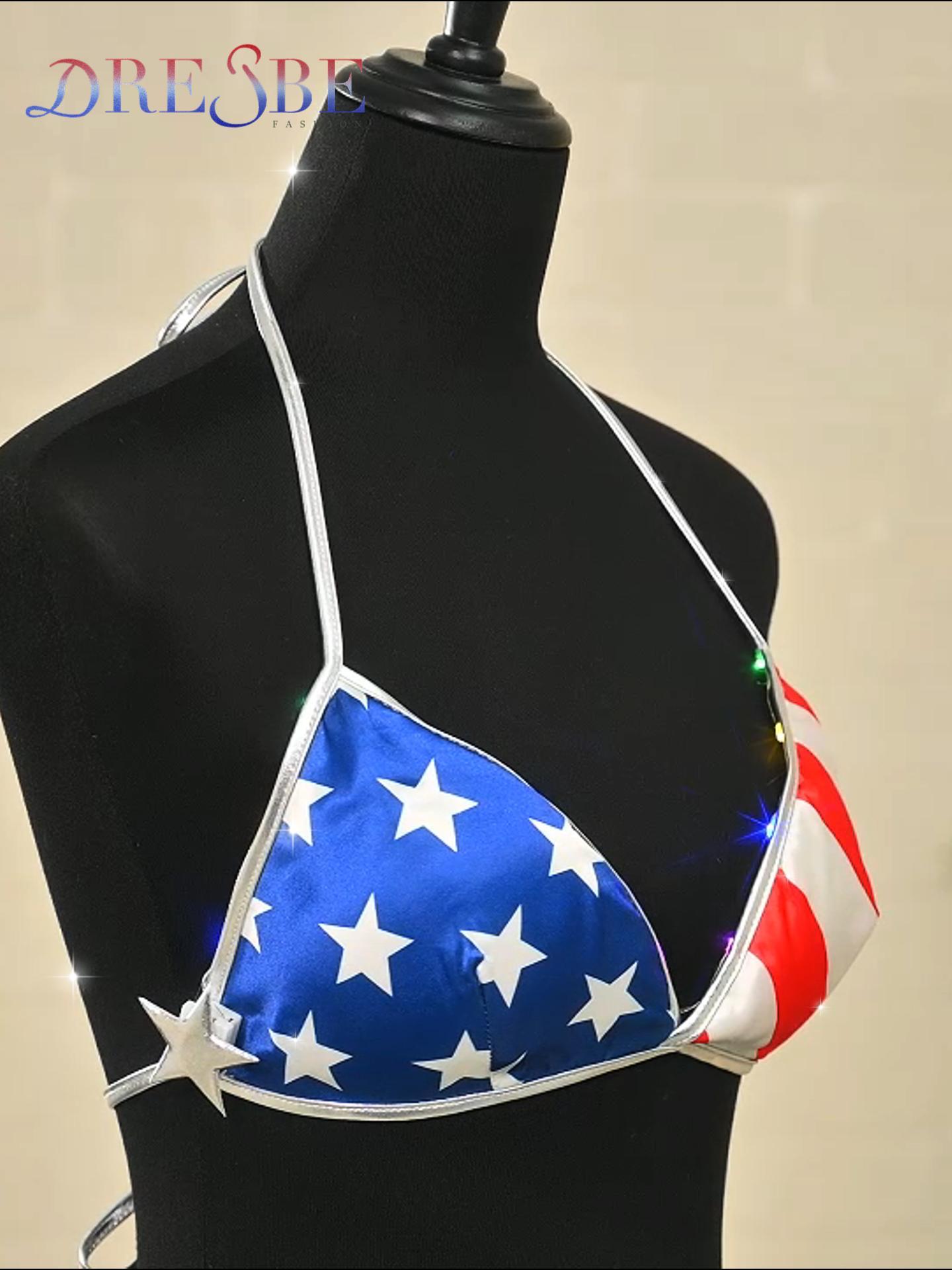 Amazon.com: DRESBE 4th of July Bikini Top Red White Blue Light Up