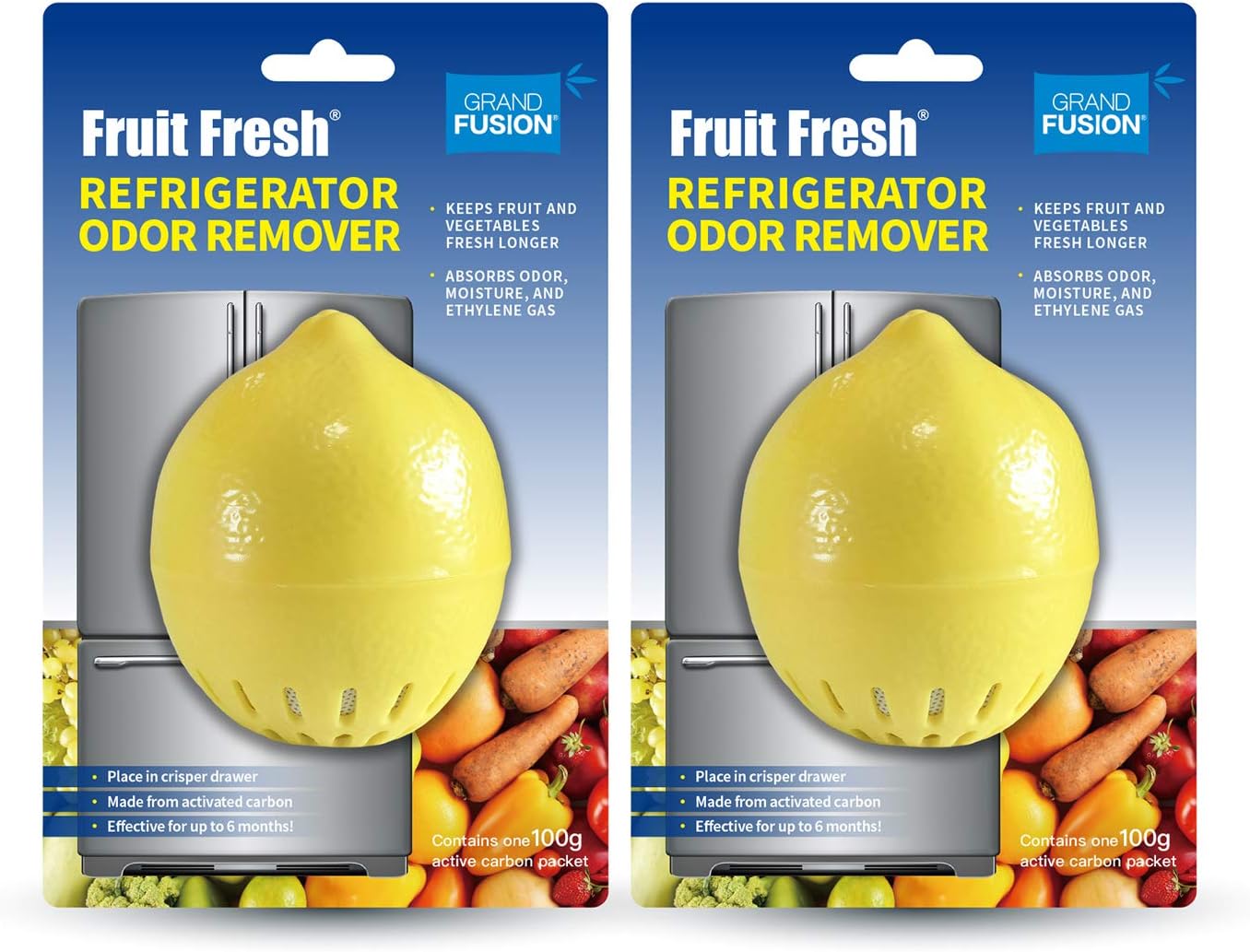 Grand Fusion Fruit Fresh Refrigerator Air Freshener and Produce Life Extender, Made of Activated Charcoal, Removes Odor and Moisture, Pack of 2