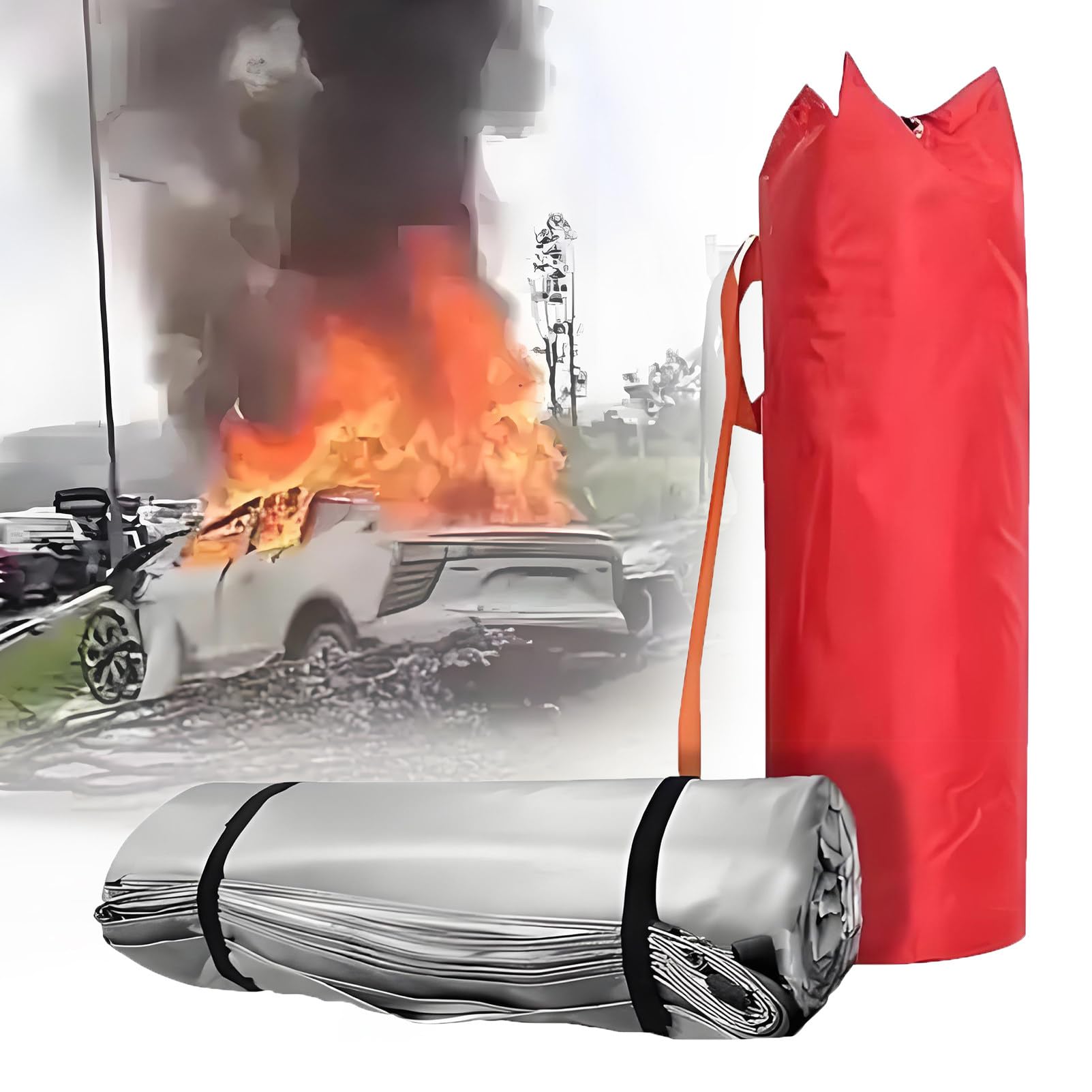 Brandschutzdecke für Autos, Glasfaserverstärkt + silikonbeschichtet Wiederverwendbare Notfall-Feuerlöschdecke bis 1100°C, Sicherheitsschutz für Elektrofahrzeuge 4 * 6m/13.1 * 19.7ft
