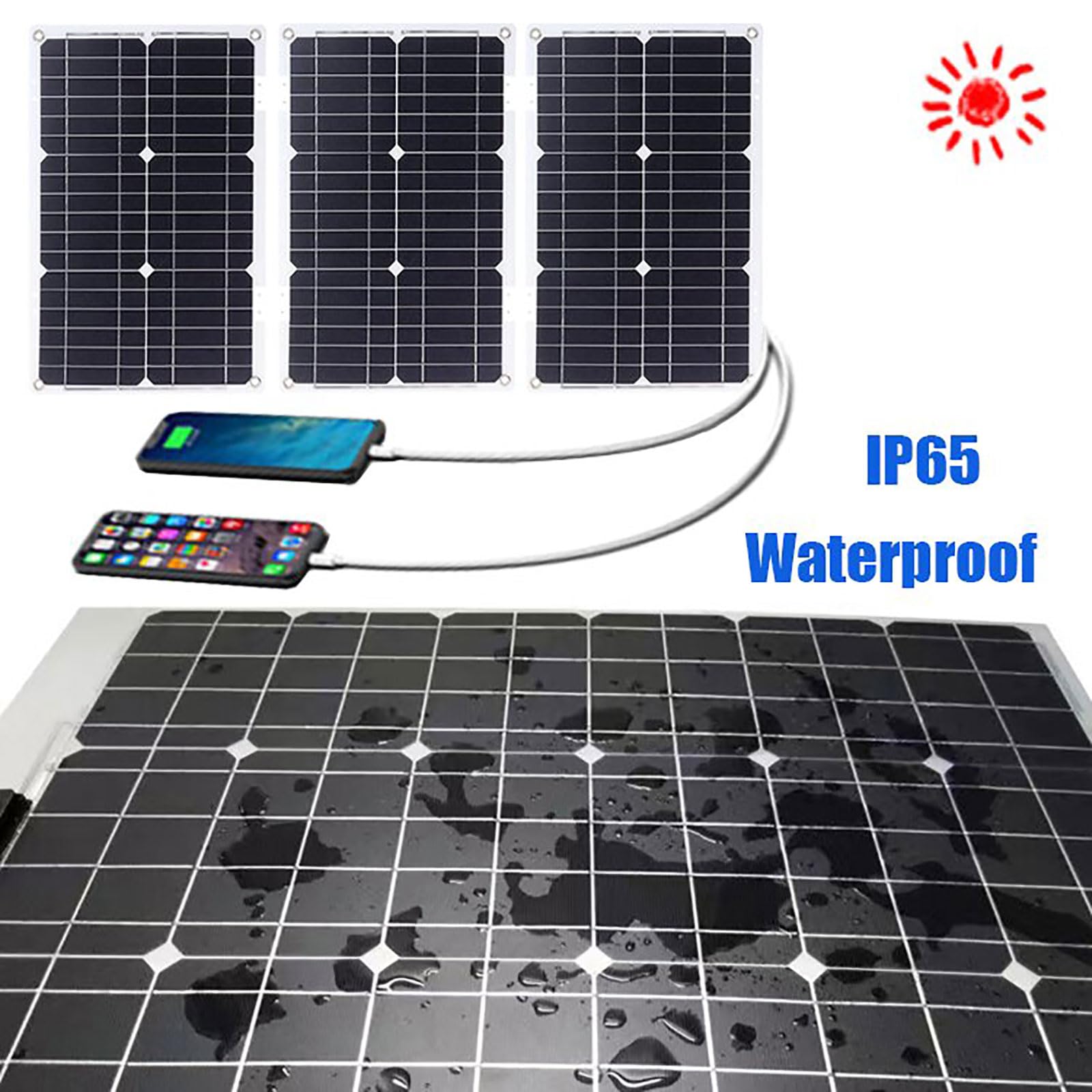 Kit de panneaux solaires complet, panneau solaire pliable et étanche 75 W, contrôleur de panneau solaire 12 V 50 A avec 4 ports USB et écran LED pour maison, camping car, bateau, ferme, toit, 6 000