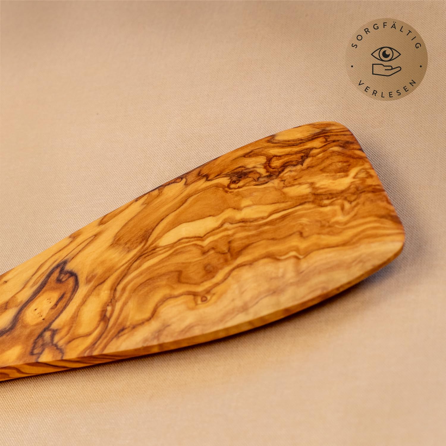DAS OLIVENHOLZBRETT® Łopatka do patelni/łopatka do smażenia/30 cm | Skrobak do patelni z drewna oliwkowego/wysokiej jakości i trwały/pomocnik kuchenny z drewna/skrobak do drewna