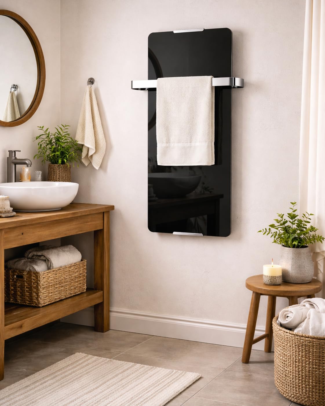 CHEMIN'ARTE Toallero Eléctrico para baño 600W, negro, Radiador Toallero Eléctrico Bajo Consumo IP24-2 toalleros de acero inoxidable