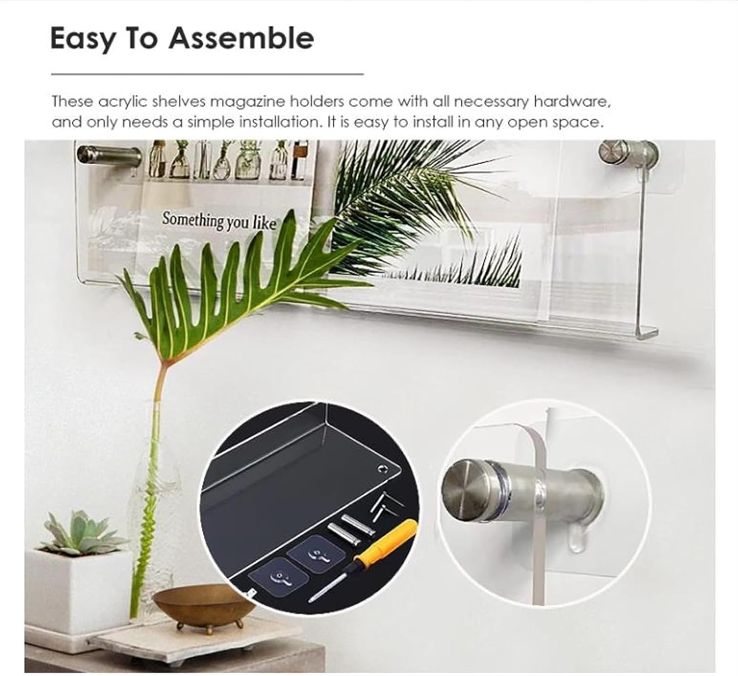 Magazine holder wall mount acrylic shelf, 3pcs Acrylic Wall Magazine Rack Clear Mounted Brochure Holder, Adjustable Hanging(40cm/17in)