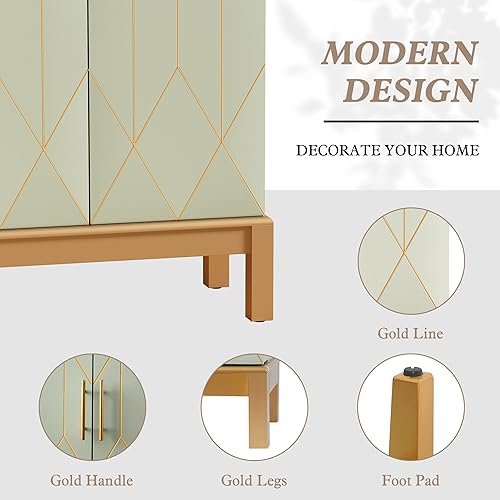 Miniatura 5 de ARTPOWER Armario de despensa de cocina de 45 pulgadas con borde dorado, armarios de despensa con puertas y estantes ajustables, armario de despensa