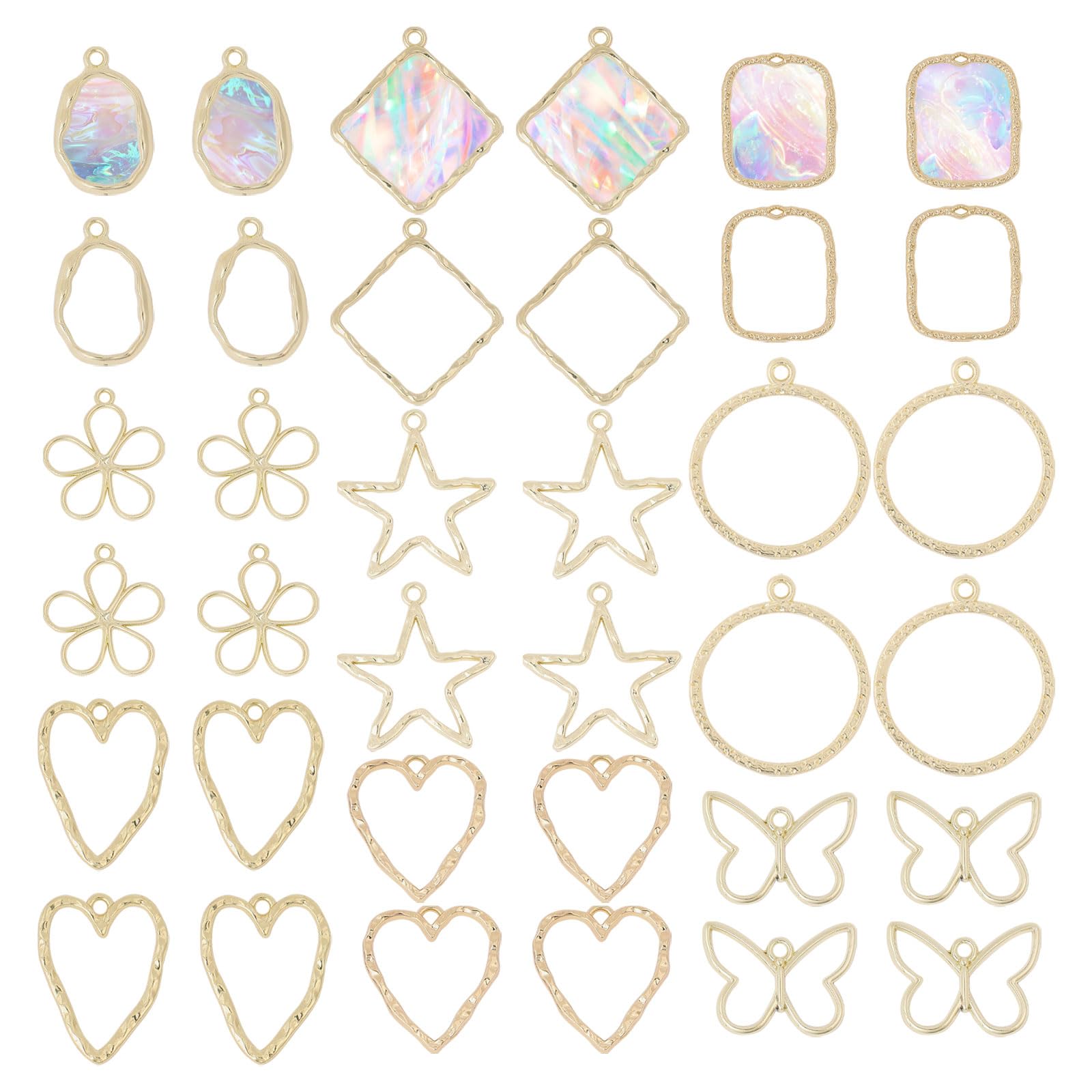 CHGCRAFT 36Pcs 9Styles Open Back Bezel Pendants Geometric Hollow Frame Charms Blank Hollow Pendant Alloy Bezels Used for DIY UV Resin Pressed Flower