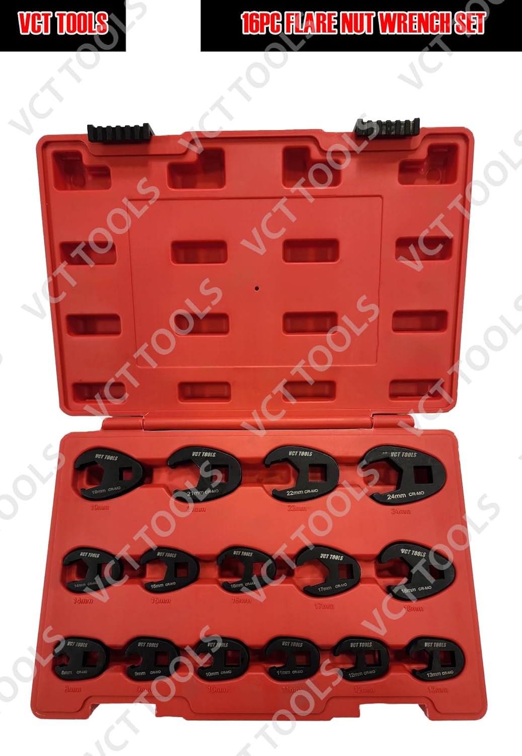 VCT 15pc Imapct Crowfoot Flare Nut Wrench Metric MM Chrome-Moly Set, 3/8" & 1/2" Drive Ratchet 8mm too 24mm