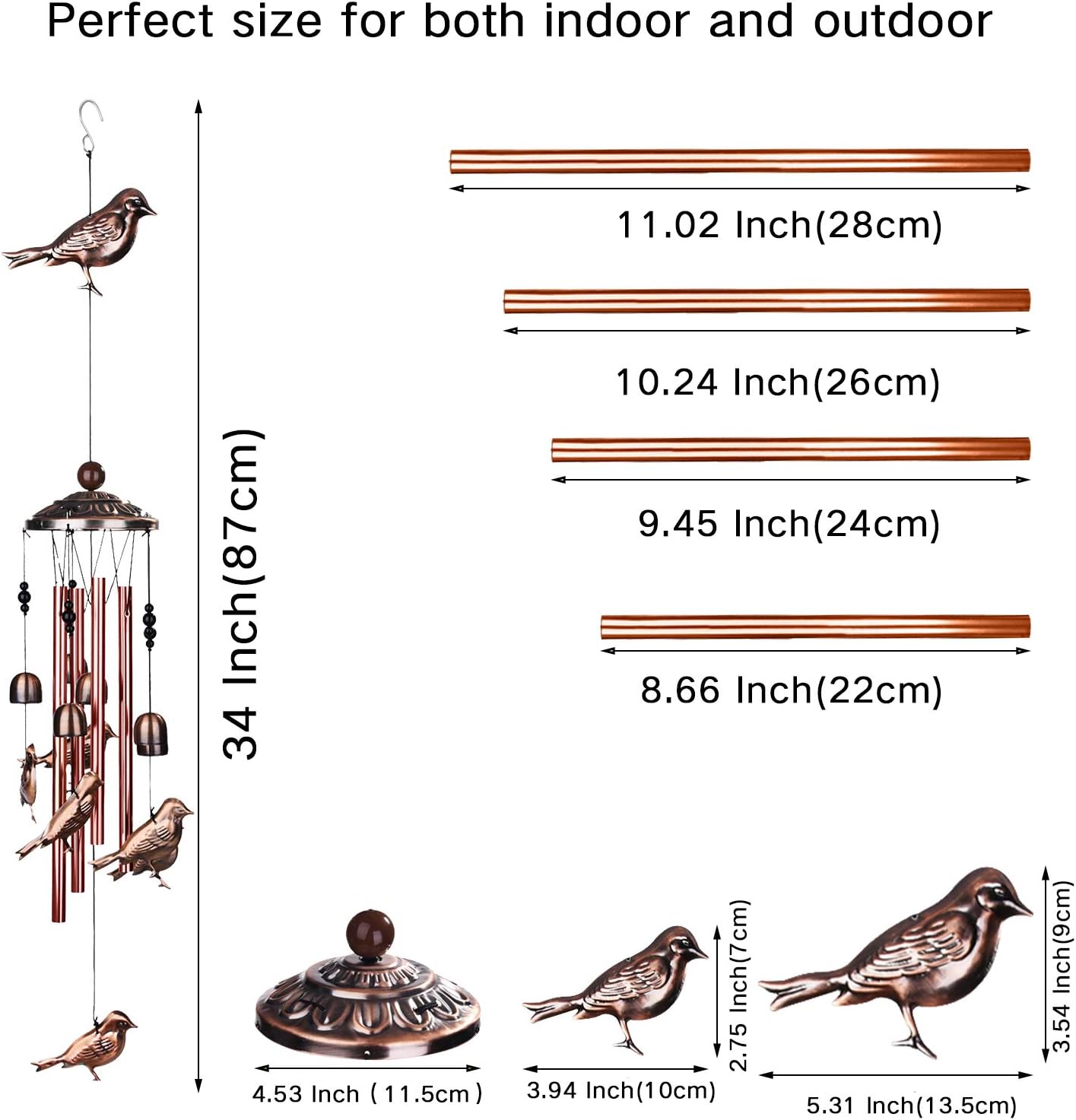 Bird Wind Chime Outdoor Indoor Decor, Deep Tone Memorial Wind Chime,Smooth Melodic Tones Bird Wind Chime, for Outdoor Home Patio, Porch, Garden,Yard Decoration, Woman Gift(Bird)