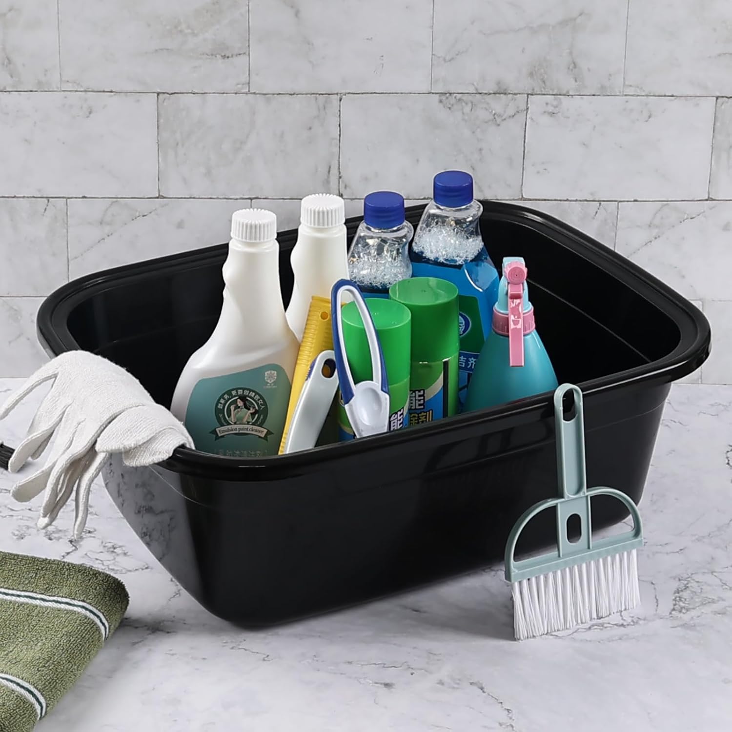 Black Plastic Rectangular Wash Basin Tub, Set of 2