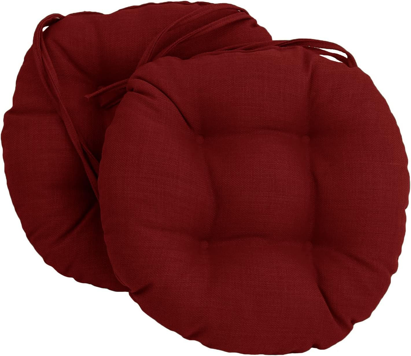 Blazing Needles Spun Polyester Solid Outdoor Round Tufted Chair Cushions Set, Set of 2, 16", Paprika