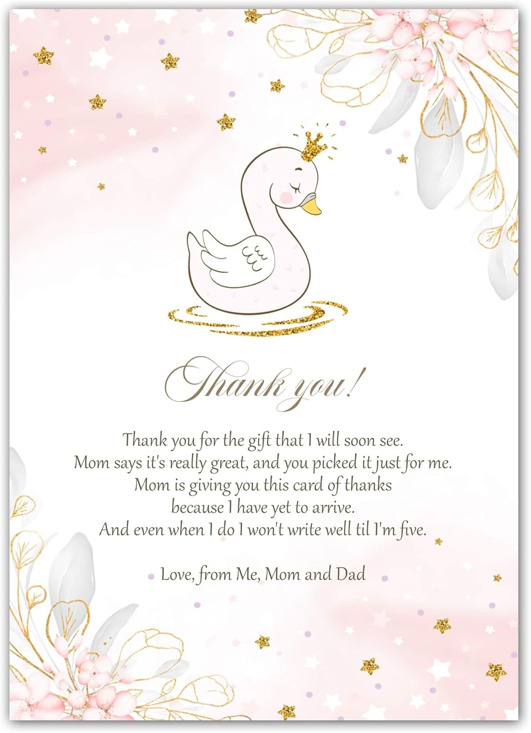 Generic 30 princess swan thank you card girl baby shower party photo paper Pink 4x6 inches