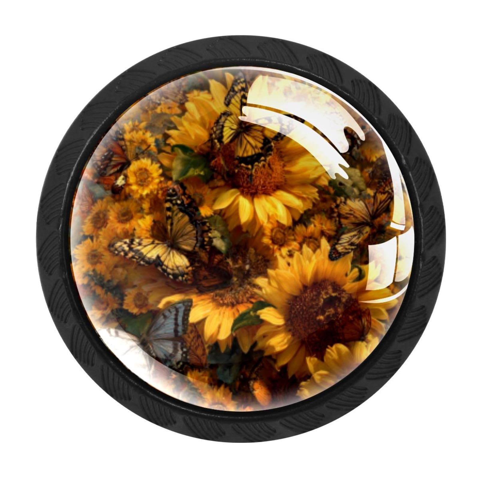 CHENZZZZ 4 Pieces Kitchen Cabinet Knobs Butterflies Sunflowers (3) Drawer Knobs Dresser Knobs Drawer Pulls Door Knobs Dresser Drawer Handles Knobs for Dresser Drawers