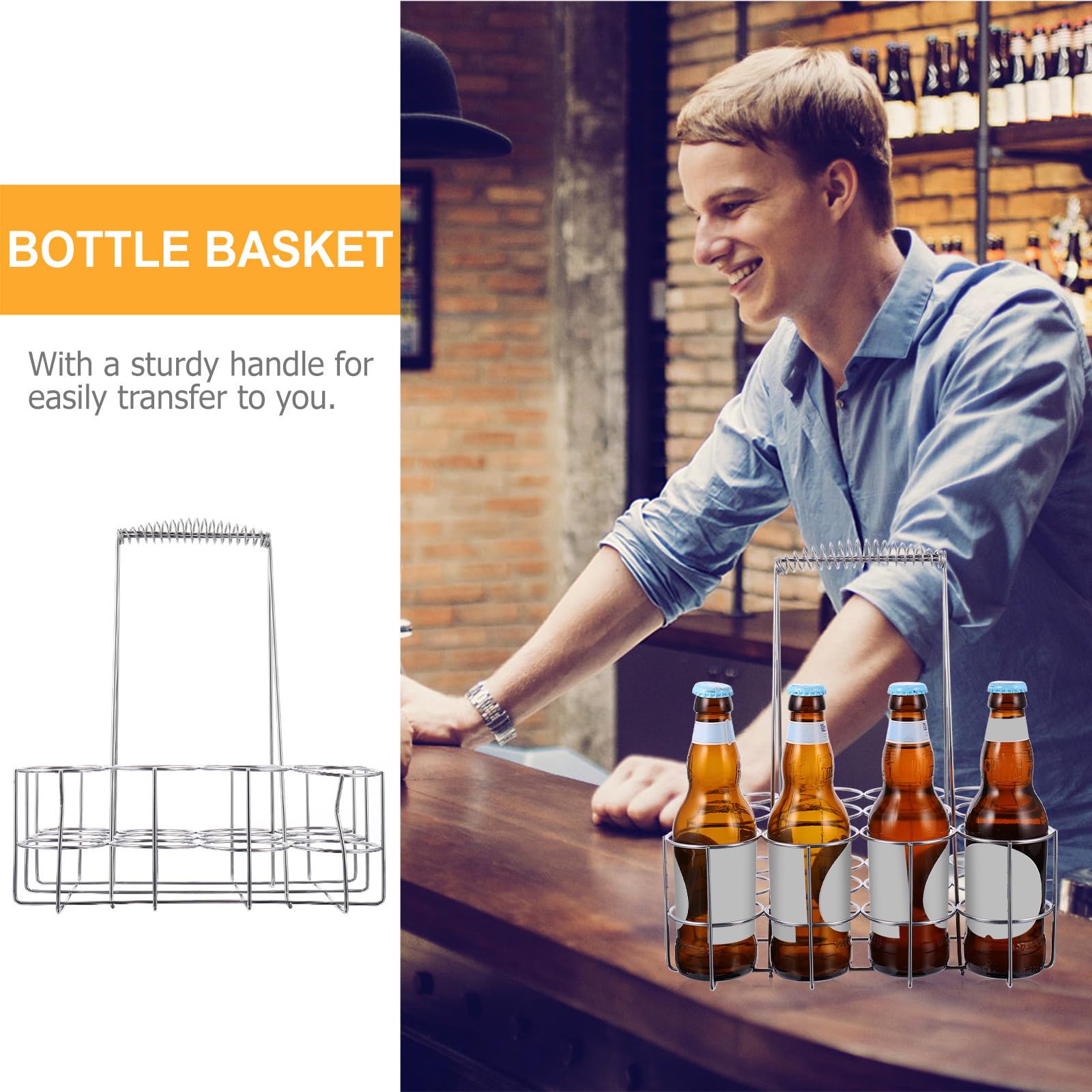 FOMIYES Portabottiglie in Lega Argento per Birra Artigianale Manico Ergonomico e Design Robusto, Cestino Porta Bottiglie Facile da Trasportare per Barbecue e Feste