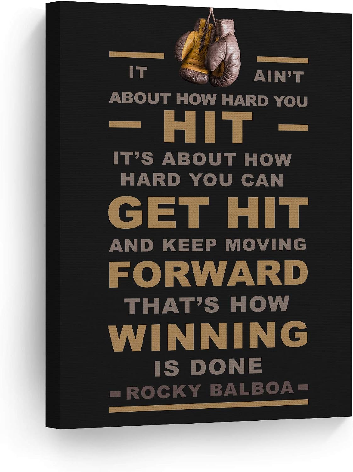 Smile Art Design Rocky Balboa Quote Canvas Wall Art Print Motivational Quote Inspirational Keep Moving Forward Dark Gray Office Decor Success Entrepreneur Decor Boxing Gloves Ready to Hang - 22x15