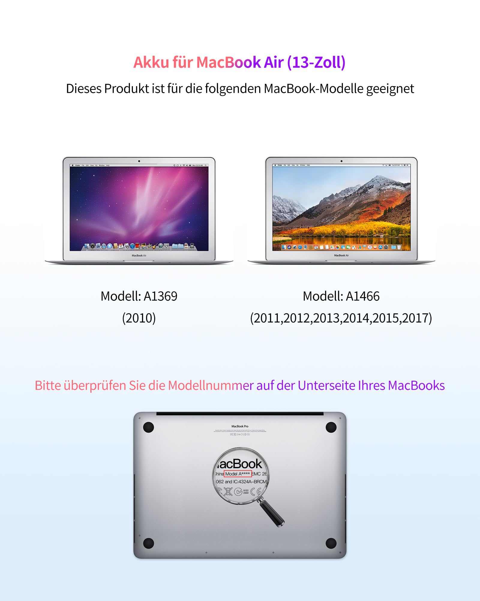 ASMARK MacBook Air A1466 Akku für 13-Zoll A1369(2010,2011) A1466(2017,2015,2014,2013,2012) Batterie A1377/A1405/A1496 Laptop Battery