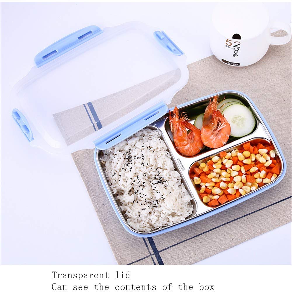 IHOUSE Fiambrera con Aislamiento de Acero Inoxidable + Paquete de Aislamiento,Compartimento a Prueba de Fugas,calefacción por microondas,contenedor de Alimentos para adultos1.1L 20.4x10.7x3.5cm azu