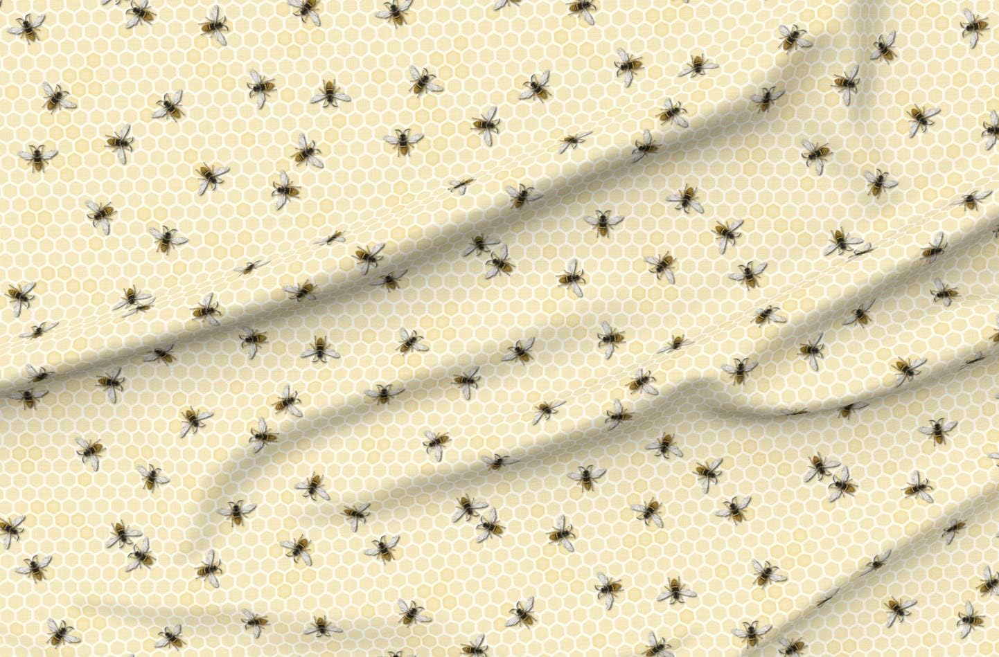 Spoonflower Fabric - Honey Bee Honeycomb Beehive Farming Honeybee Hive Yellow Printed on Organic Cotton Sateen Fabric by The Yard - Sewing Quilting Apparel Home Decor