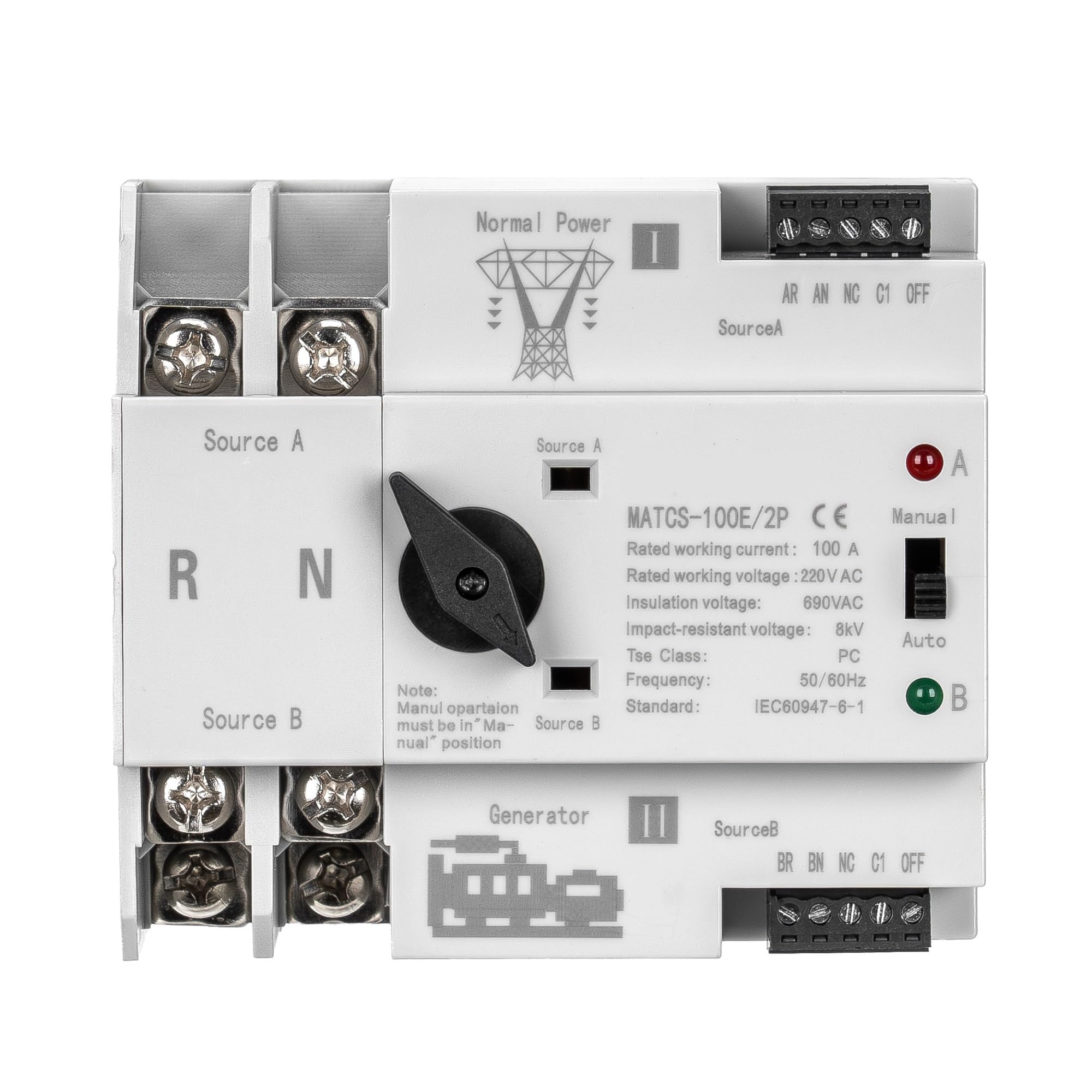 Commutateur de transfert haut de gamme MATCS-100E/2P type PC 100 A - 4