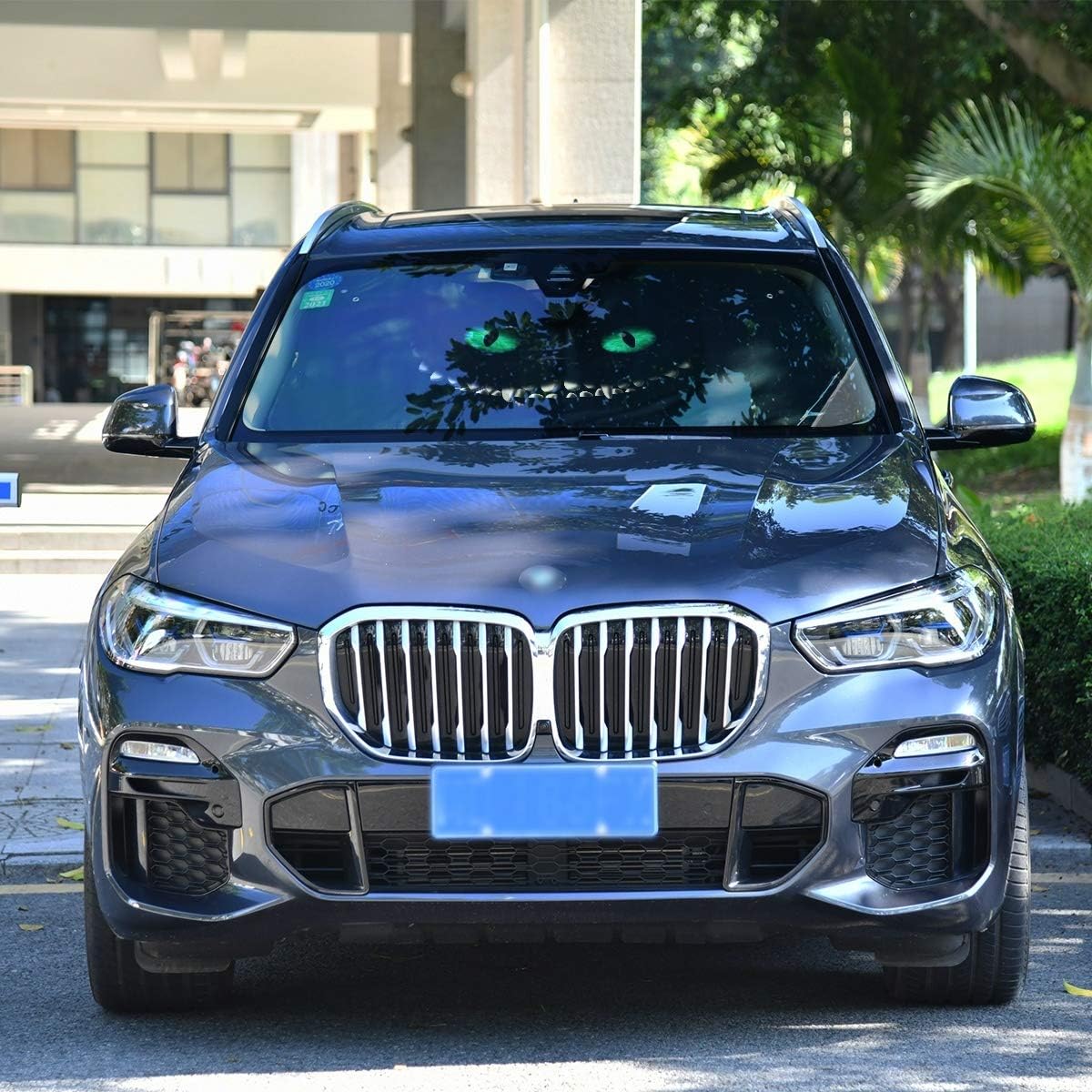 Black Pattern Car Windshield, Smile of Evil Sun Shield Visor Protector Foldable, Keep Vehicle Cool Protect Your Car from Sun Heat Glare Best UV Ray