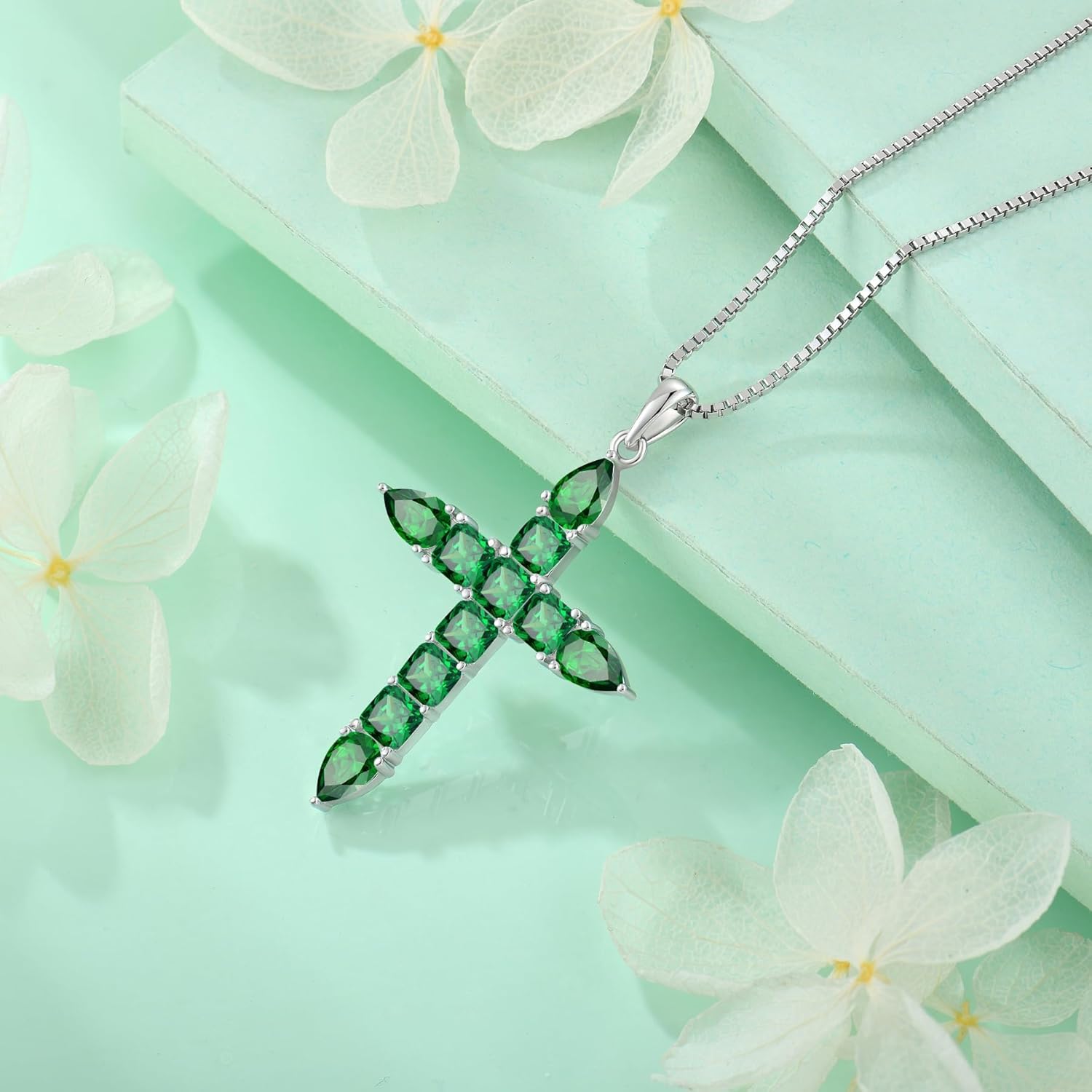 STARCHENIE Cross Necklace for Women 925 Sterling Silver Princess Cut Crucifix Pendant Necklaces Birthstone Jewelry Religious Gift for Her - Image 5