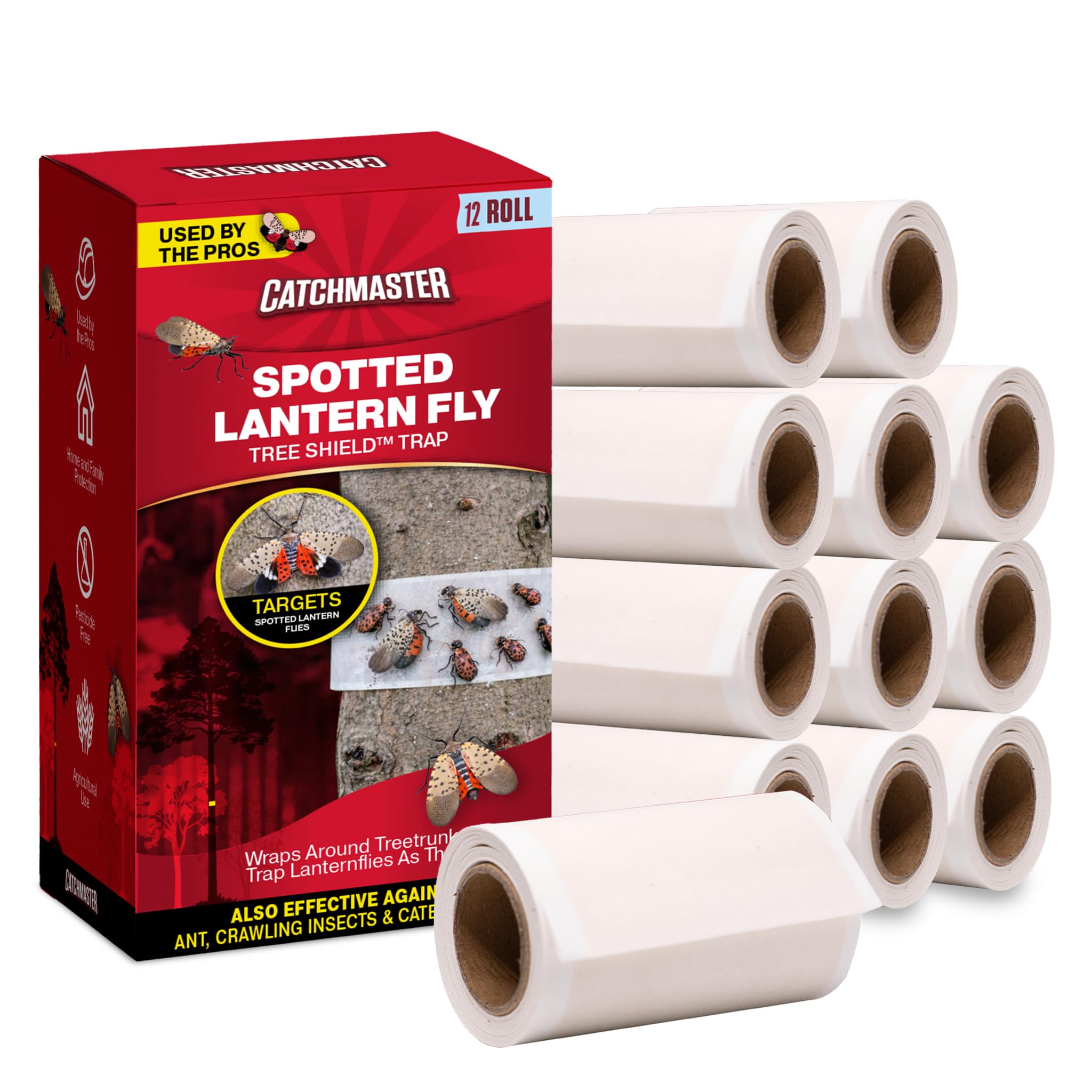 Catchmaster Cinta adhesiva de protección para árboles, rollos de barrera de insectos para árboles, paquete de 12 rollos..