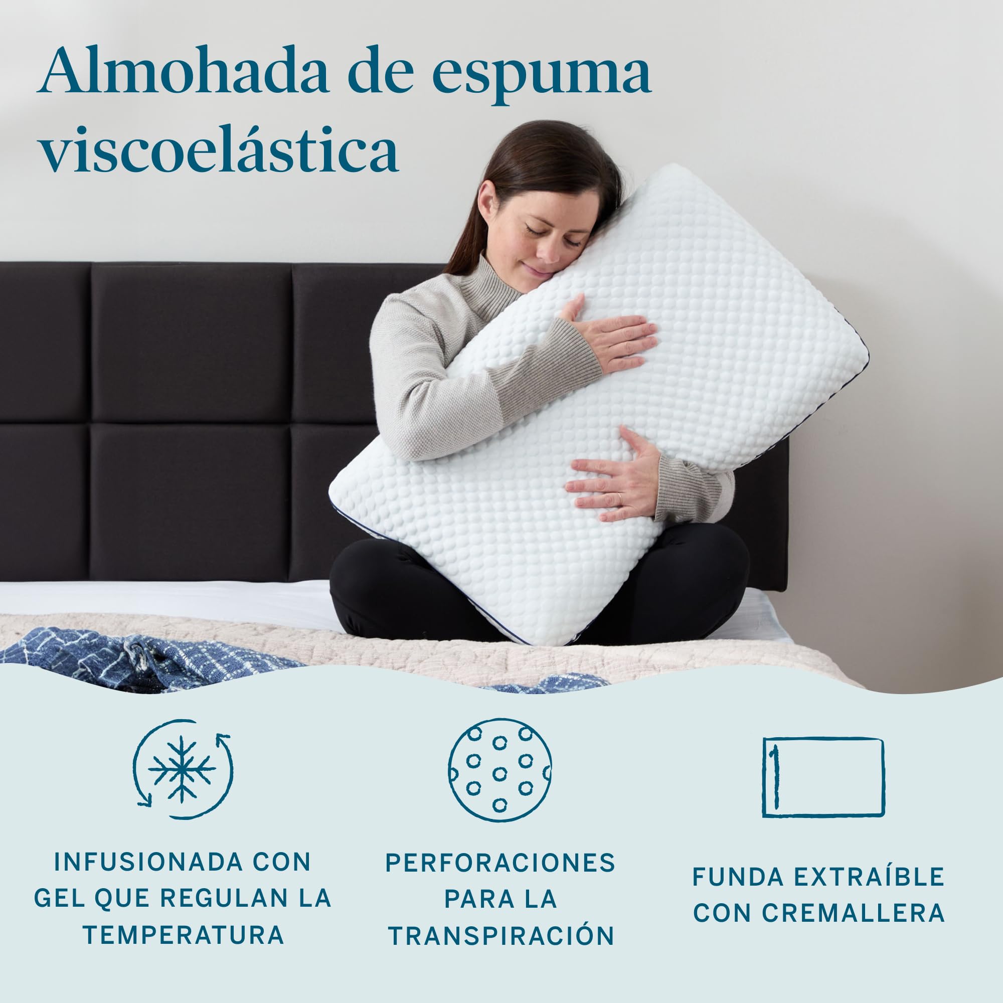 LUCID Almohada viscoelástica 70 cm con partículas de gel – transpirable y refrescante – Funda lavable, 70 x 35 cm