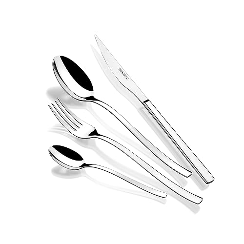 Immagine del prodotto Monix Génova - Set di posate da 24 pezzi con coltello da bistecca, in acciaio inox 18/10, design moderno e moderno, finitura lucida lucida, spessore 2,5 mm (6 posate)