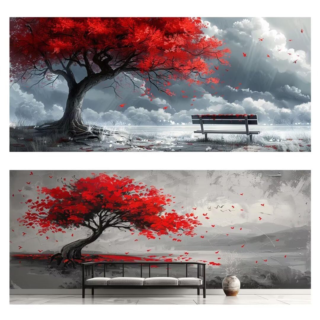 2 Pezzi Albero Pittura Diamante, 5D Diamond Painting paesaggio, 40x90cm Diamond Painting Grandi Dimensioni, Strass Ricamo a Punto Croce Kit Diamond Painting per Decorazioni Natalizie Casa e Regalo Q-5