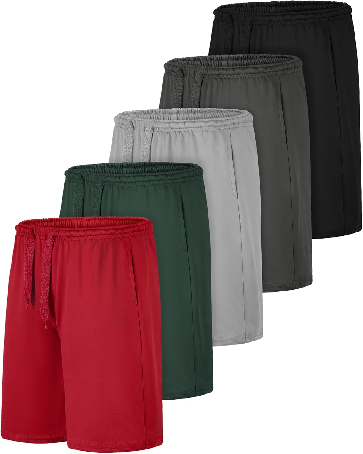 Resinta 5 Pack Boys Athletic Shorts Kids Youth Basketball Shorts Active Performance Quick Dry Gym Elastic Waist with Pockets