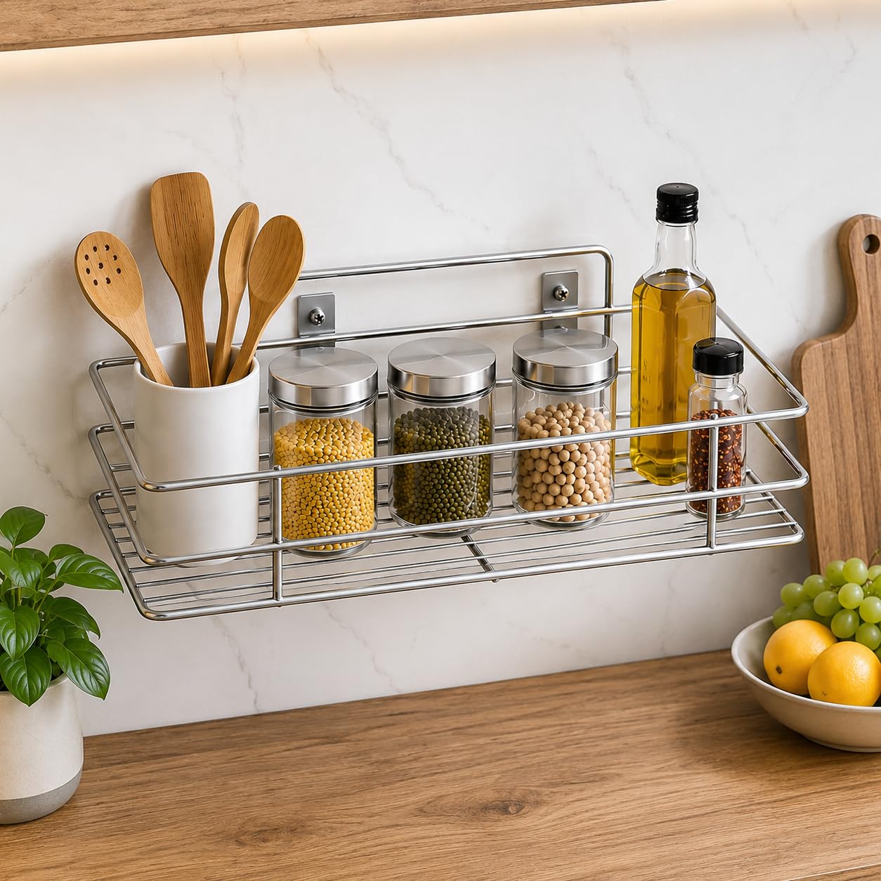 NH10 DESIGNS Stainless Steel Multipurpose Single Layer Rack Bathroom Shelves and Racks Wall Mounted for Home Tiered Shelf (Pack of 1) (NHSP)-image-7