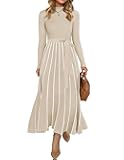 Womens 2025 Fall Turtleneck Long Sleeve Sweater Dress Tie Waist Casual Loose Ribbed Knit A Line Midi Dresses