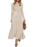 Womens 2025 Fall Turtleneck Long Sleeve Sweater Dress Tie Waist Casual Loose Ribbed Knit A Line Midi Dresses