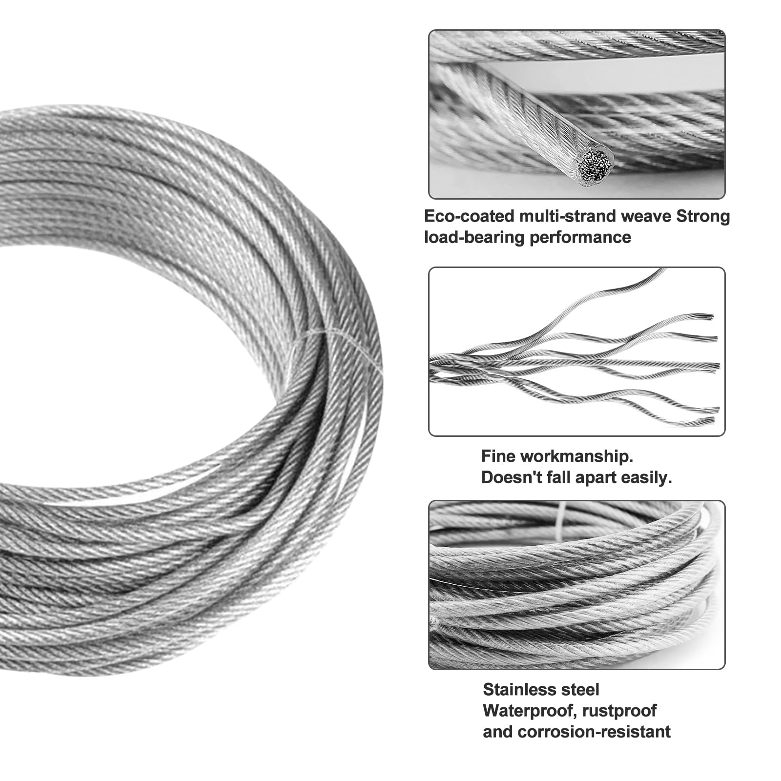 Produktbild von SHBAOCH Edelstahl Drahtseil Set 20m 2mm - Mit Spannern & Klemmen | 304 Edelstahl