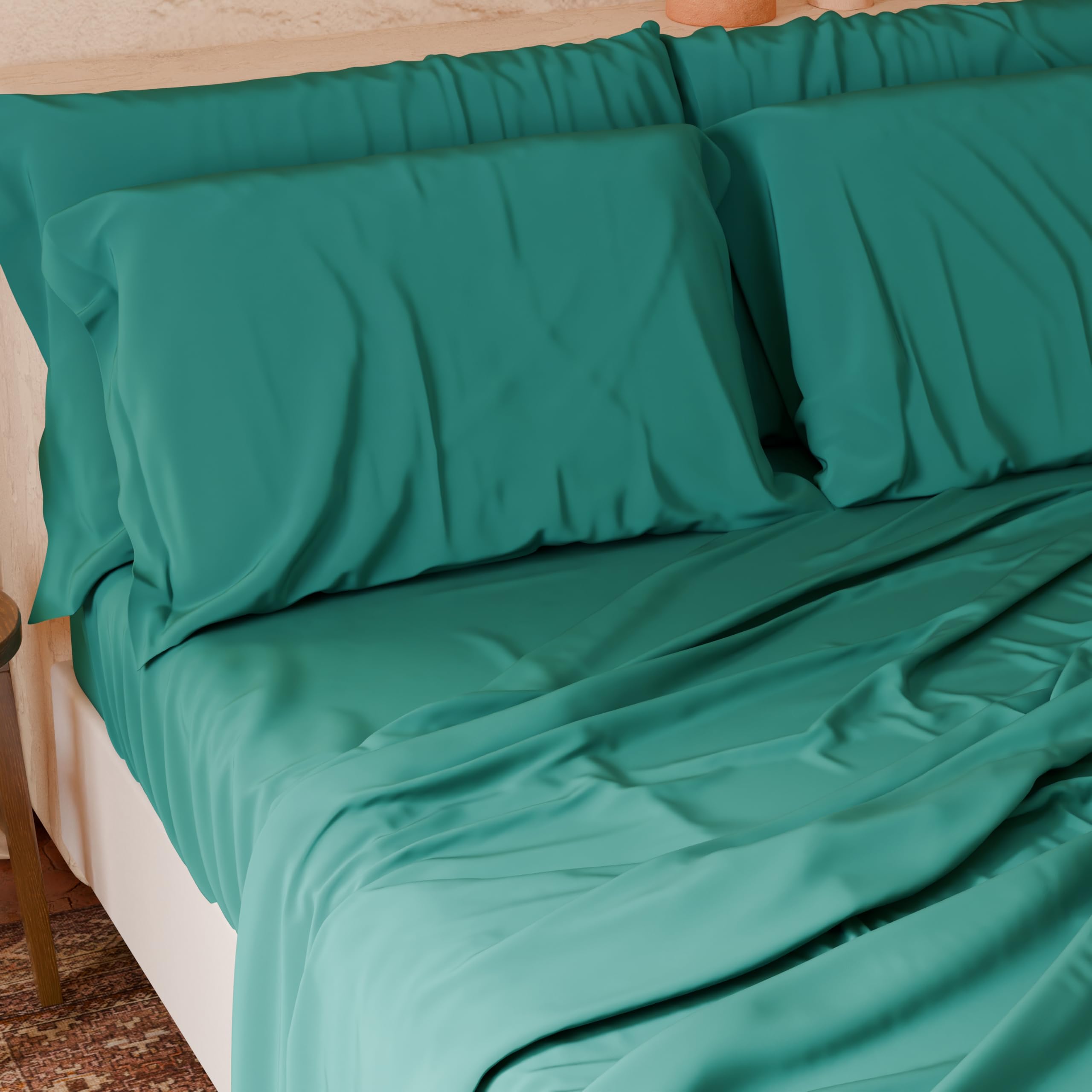 PETTI Artigiani Italiani-Piece Queen Size Sheet Set, Soft and Breathable, Complete Bed Set with Top Sheet, Fitted Sheet with Elasticated Corners and 1 Pillowcase Teal Sheet
